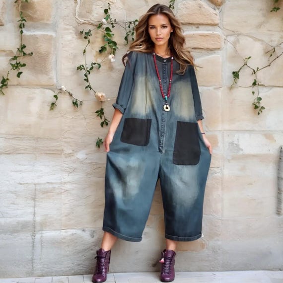 Denim Jumpsuit, Denim Romper, Denim Playsuit ,Y2K Jumpsuit, Wide