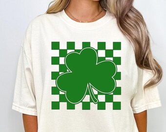 Comfort Colors®, Retro St Patrick's Shirt, Shamrock Shirt, Retro Lucky Shirt, Vintage St Patrick's Day Shirt, Retro Checkered Clover Shirt