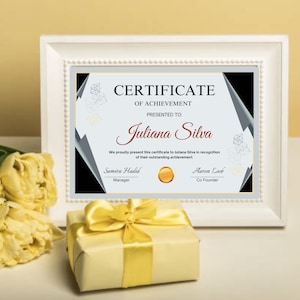 Certificado de Conquista Cinza Preto Moderno, Certificado de Conclusão de Curso Imprimível, Certificado de Prêmio de Beleza Editável, Prêmio Imprimível