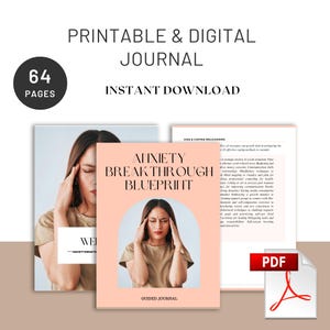 ANXIETY JOURNAL | Mental Health Journal | Therapy Journal | Anxiety Relief | Mood Tracker | Mindfulness Self Care Wellness Gratitude Healing