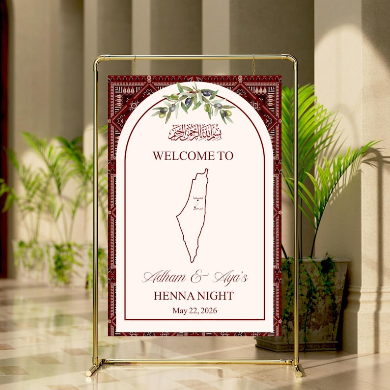 Personalized Henna Night Welcome Sign | Palestinian Map With Cities ...