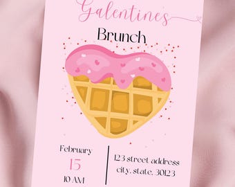 Galentine's Brunch Invitation Template: Pink Celestial Hearts (Digital Download)