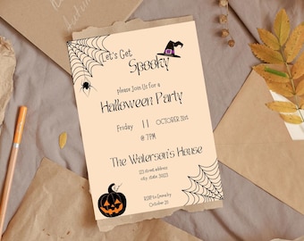 Vintage Halloween Invitation Template, Halloween Digital Invite, Printable Halloween Party Invitation for Adults, Editable Canva Template