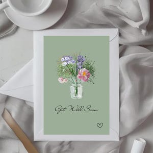 Beterschapskaart, een vaas met bloemen, lastminute instant downloadbare kaart - bloemennotitiekaart - digitale download
