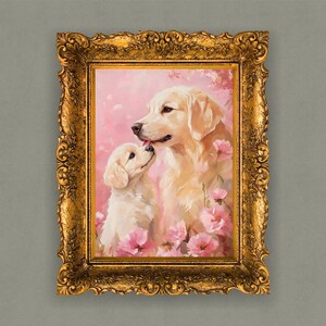 Ouder en kind hond Met Moederdag-thema | Digitale download met hoge resolutie | Perfect voor kunst aan de muur of kaarten| Afdrukbaar cadeau