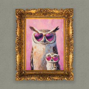 母の日テーマのフクロウの親子5 | 高解像度デジタルダウンロード | 壁アートやカードに最適 | 印刷可能なギフト | ラブアート