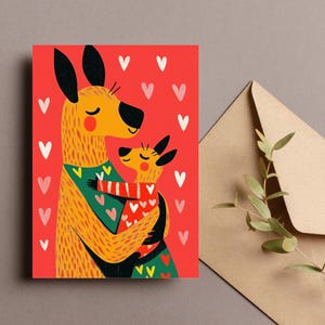 Kängurus Eltern und Kind mit Muttertagsthema 3 | Hochauflösender digitaler Download | Perfekt für Wandkunst oder Karten ausdruckbares Geschenk