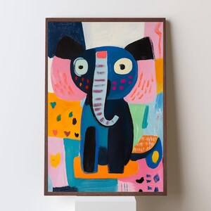 A cute colorful Elephant| maximalist wall art | pop art| animal printable| easy download5