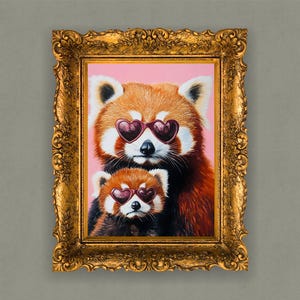 Padre e hijo de panda rojo con tema del Día de la Madre 5 / Descarga digital de alta resolución / Perfecto para arte de pared o tarjeta / Imprimible / Arte de amor