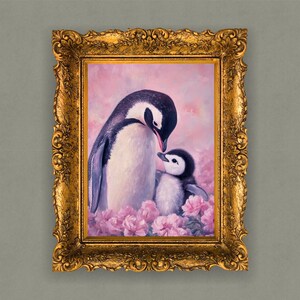 母の日をテーマにしたペンギンの親子 | 高解像度デジタルダウンロード | 壁アートやカードに最適 | 印刷可能なギフト