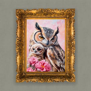 Uilenouder en kind Met Moederdag-thema | Digitale download met hoge resolutie | Perfect voor kunst aan de muur of kaarten| Afdrukbaar cadeau|