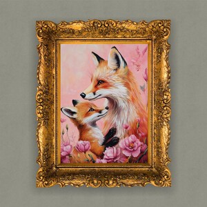 Fox's ouder en kind met Moederdag-thema | Digitale download met hoge resolutie | Perfect voor kunst aan de muur of kaarten| Afdrukbaar cadeau