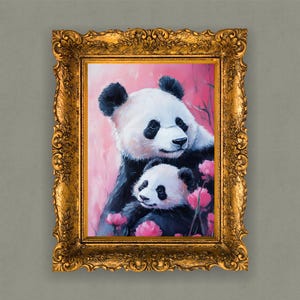 Ouder en kind panda Met Moederdag-thema | Digitale download met hoge resolutie | Perfect voor kunst aan de muur of kaarten| Afdrukbaar cadeau