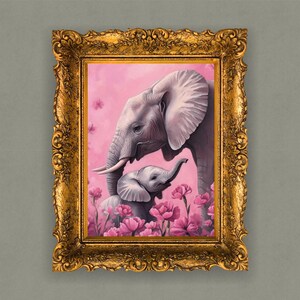 Ouder en kind olifant Met Moederdag-thema | Digitale download met hoge resolutie | Perfect voor kunst aan de muur of kaarten| Afdrukbaar cadeau