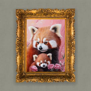 Padre e hijo de panda rojo con temática del Día de la Madre / Descarga digital de alta resolución / Perfecto para arte mural o tarjetas / regalo imprimible