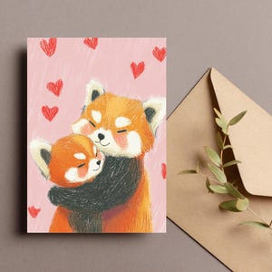 Parent et enfant du panda roux sur le thème de la fête des mères2 | Téléchargement numérique haute résolution | Parfait pour l'art mural ou les cartes | cadeau imprimable