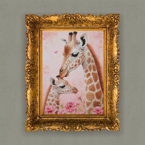 Girafouder en kindMet Moederdag-thema | Digitale download met hoge resolutie | Perfect voor kunst aan de muur of kaarten| Afdrukbaar cadeau
