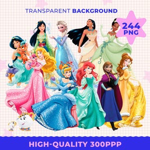 Prinses png bundel, prinses clipart instant download, verjaardag, Sneeuwwitje, Doornroosje, Aurora, Jazmin