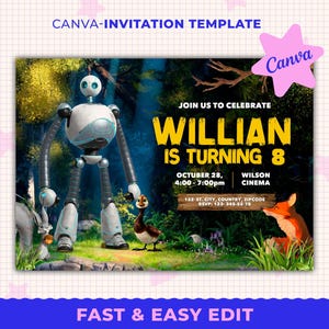 Die Wild Robot Geburtstagseinladung, Die Wild Robot Canva, Die Wild Robot Party, Die Wild Robot digitale Einladung, Roboter-Party einladen