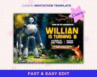 The Wild Robot Birthday Invitation, The Wild Robot Canva, The Wild Robot Party, The Wild Robot Digital Invitation, Robot Party Invite