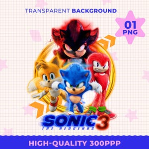 Sonic The Hedgehog 3 PNG, Sonic 3 PNG, Sonic 3 Movie Shirt, Hochwertig, Sonic 3 Shadow, Cake Topper, Transparent, digitale Datei, Sonic 3 PNG