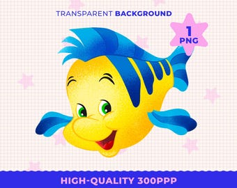 Flounder PNG, Flounder from The Little Mermaid Hand Drawn Clipart, Cute Cartoon, PNG, Transparent Background, High Resolution, Under the Sea