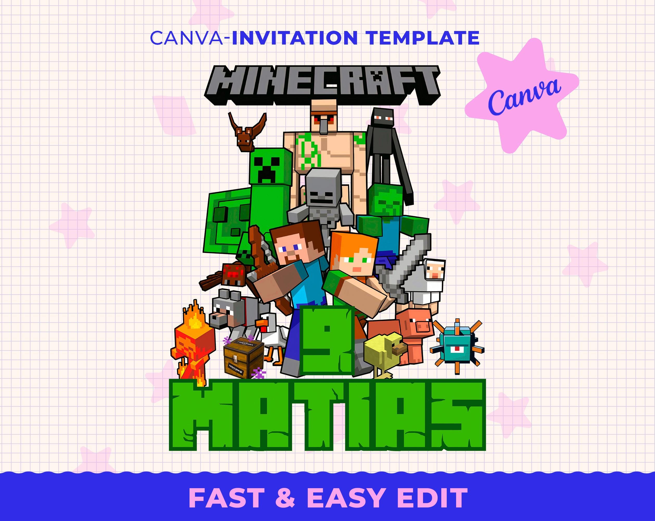 EDITABLE Minecraft PNG, Minecraft Birthday png, Minecraft Name Age PNG, Minecraft Characters png for shirt, cake topper, birthday