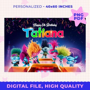 Trolls 3 birthday backdrop, trolls band together movie custom banner, Personalized Trolls party decorations, Trolls theme - Digital file