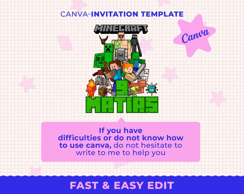 EDITABLE Minecraft PNG, Minecraft Birthday png, Minecraft Name Age PNG ...