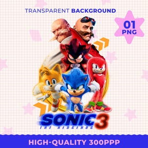 Sonic The Hedgehog 3 PNG, Sonic 3 PNG, Sonic 3 Movie Shirt, Hochwertig, Sonic 3 Shadow, Cake Topper, Transparent, digitale Datei, Sonic 3 PNG