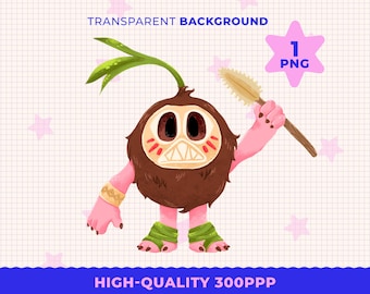 Kakamora PNG, Kakamora from Moana Hand Drawn Clipart Set, Cute Cartoon Illustration, Transparent Background, Instant Download, Coconut