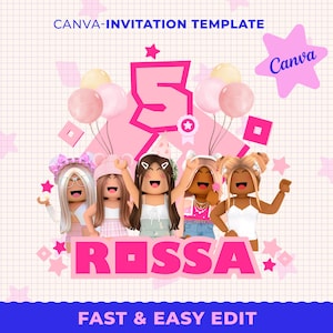 Roblox girls Birthday Invitation, Roblox girls Canva, Roblox girls Party, Roblox girls Digital Invitation,Roblox girls Party Invite
