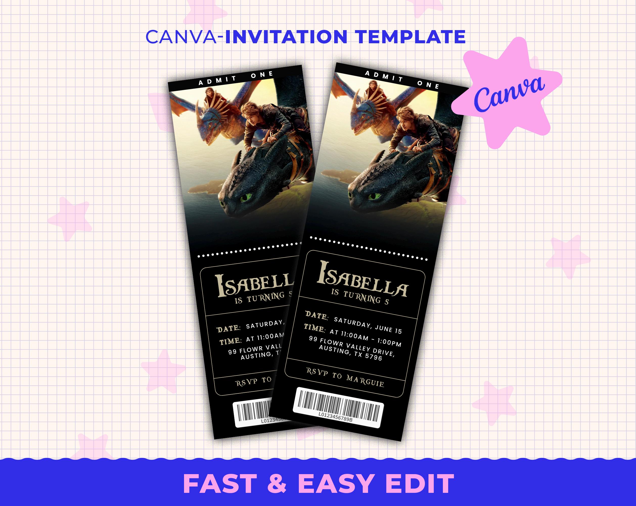 Tickets to Personalize in Canva to See How to Train Your Dragon.