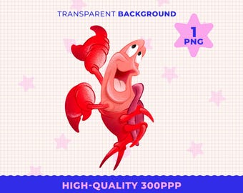 Sebastian from The Little Mermaid Hand Drawn PNG Clipart, Cute Cartoon, PNG, Transparent Background, High Resolution, Under the Sea