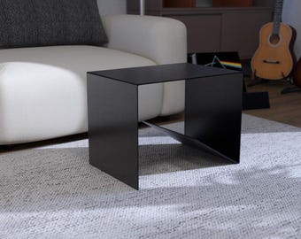 Minimalist Steel Side Table with Storage: Industrial Bedside End Table