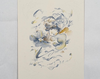 Breathe In Hummingbird, 8.5x11" Risograph Print, Bird Character Illustration and Drawing