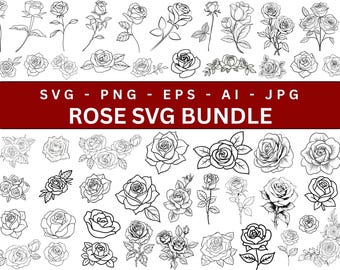 Rose Outline SVG Bundle, Outline flowers, Floral Outline PNG Dxf Eps, Flower Vectors, Silhouette cut file, Rose sticker