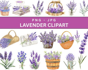 Watercolor Lavender Flower Clipart, Digital Download, Purple Floral Graphics, Commercial Use Sublimation, Purple Floral Clipart