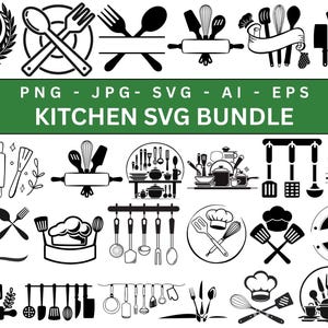 Köksmonogram SVG-paket, Delat monogram svg, Köksvektor, Kökssvg png-filer Cricut, Bakmonogram svg, Bakmonogram