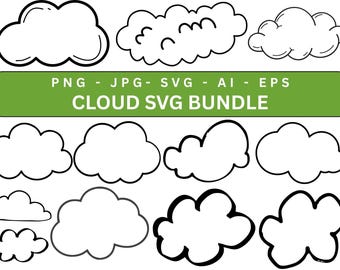 Cloud SVG Bundle, Cloud Vector, Cute Clouds Bundle Pack, White Clouds ...