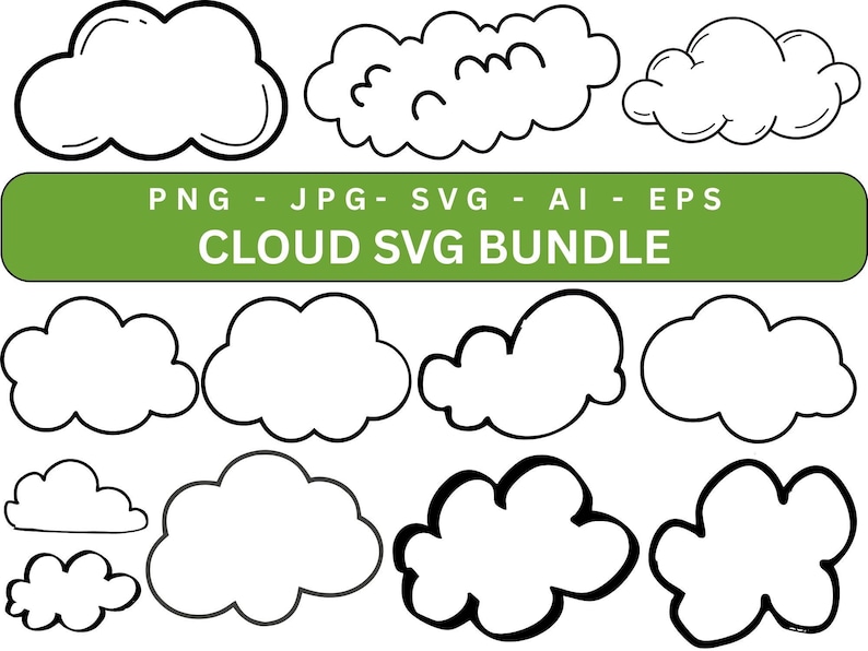 Cloud SVG Bundle, Cloud Vector, Cute Clouds Bundle Pack, White Clouds ...