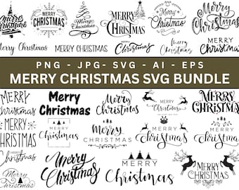Merry Christmas-tekst SVG-bundel, Merry Christmas gezegde SVG, instant digitale download voor Cricut, silhouet, Christmas-illustraties