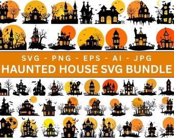 Haunted House Svg Bundle, Haunted House Clipart, Haunted House Svg Cut Files for Cricut, Haunted House Silhouette, Instant Download