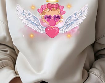 Retro Cupid Valentine Blowing Bubble PNG,Vintage Valentines Day PNG, Funny Cupid With Sunglasses, Retro Sarcastic Vday svg, digital download