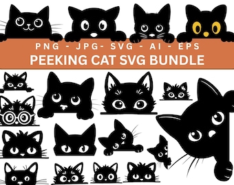 Peeking Cat SVG Bundle, Peeking Cats Template, Peeking Kitten Silhouette, Cricut Cut Files, Digital Download, Peeking Kitten Png