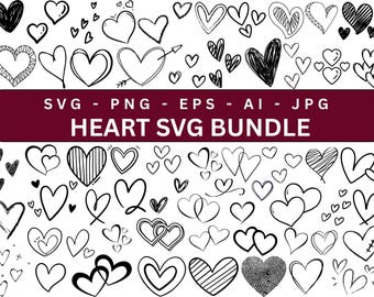Heart Svg Bundle, Hand Drawn Heart svg, Heart Wreath Svg, Doodle Heart Svg, Love Svg, Cut File for Cricut, Silhouette