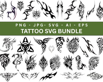 Tattoo SVG Bundle, Temporary Tattoo women, Custom Tattoo, Commercial use, MinimaL, Digital Stamps, Foral Tattoos, Merch & More, Cricut