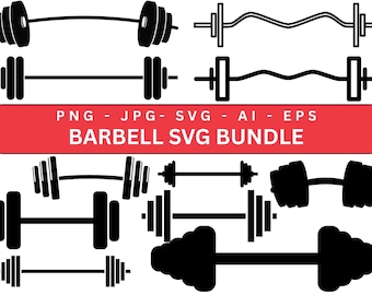 Pacchetto SVG con bilanciere, file con bilanciere per Cricut, file di taglio SVG, clipart per palestra, monogramma diviso con bilanciere SVG, download istantaneo, silhouette con bilanciere