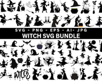 Witch SVG Bundle, Cut Files for Cricut, Witch Clipart, Flying Witch Svg, Flying Witch Svg, Instant Download, Halloween Witch Svg, Witch Clip