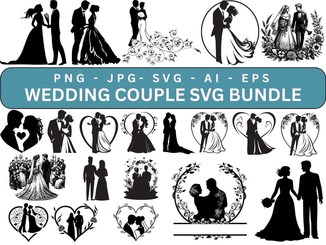 Wedding Couple SVG Bundle, Cut Files for Cricut, Bride and Groom Svg ...